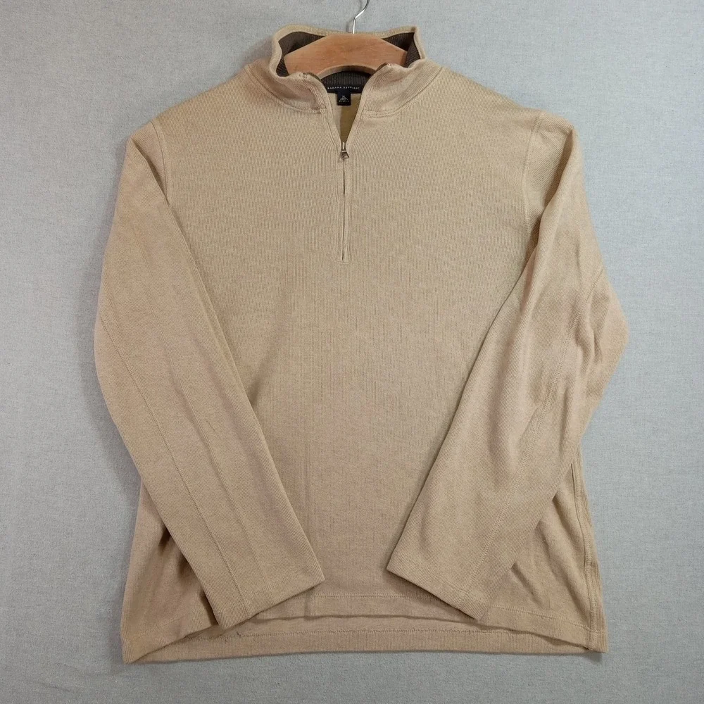 Banana Republic Mens XL Quarter Zip Tan Pullover Sweater VTG Y2K Preppy Casual